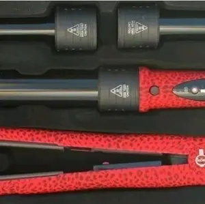 HSK #30 Velvet Touch Pink Cheetah Hair Styling Kit with Tourmaline Ceramic Barrels and Hair Straightener
