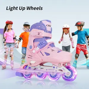 8 Full Light-Up PU Wheels, Nattork Kids Adjustable Inline Skates, Triple Safety Closure, Beginner Inline Skates for Boys & Girls, Indoor Outdoor Birthday Holiday Gift