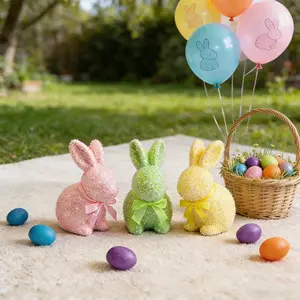 2026 New Easter Decoration Realistic Rabbit Standing, Sparkle Bow Egg, Home Window Trend, High-End Ornament, Festival Decor, Party Setup
