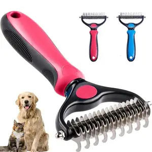 Pet Deshedding Brush for Dogs and Cats - Double-Sided Undercoat Rake for Dogs & Cats - Shedding Comb and Dematting Tool for Grooming, Extra Wide