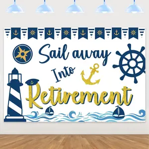 1Set Nautical Retirement Party Decoration Sail Away into Retirment Backdrop Navy Sailor Theme Retired Decor for Sailor Men Sailing into Retirement Party Supplies 5  3ft