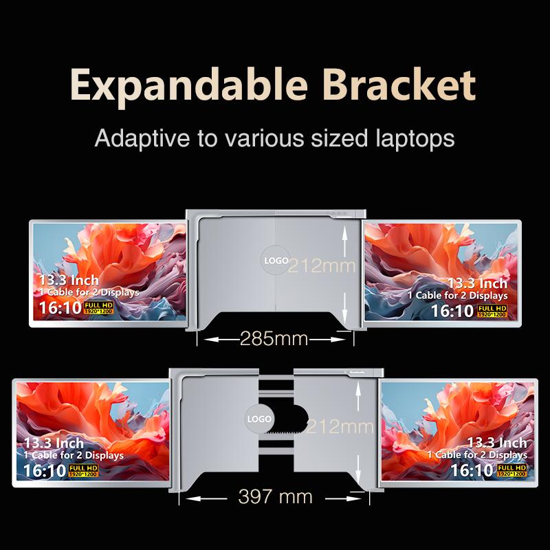 S350 Laptop Monitor Extender, 13.3" IPS Panel 1920x1200 FHD 1200P 60Hz Display, 1-Cable USB-C/USB-A External Monitor for Laptop Work, 1-Cable Easy Installation, Driver-Required First Setup, Compatible with Windows & Mac