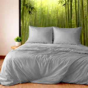 Cooling  Duvet Cover Set, 3- -    Viscose - Silky Soft & Breathable Comforter Cover for Hot Sleepers &   (Gray, 106"x90")