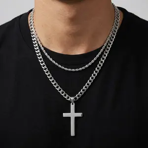 Stainless Steel Layered Cross Necklace Waterproof Layered Cross Necklace Set - 2pcs autumn rapper chain