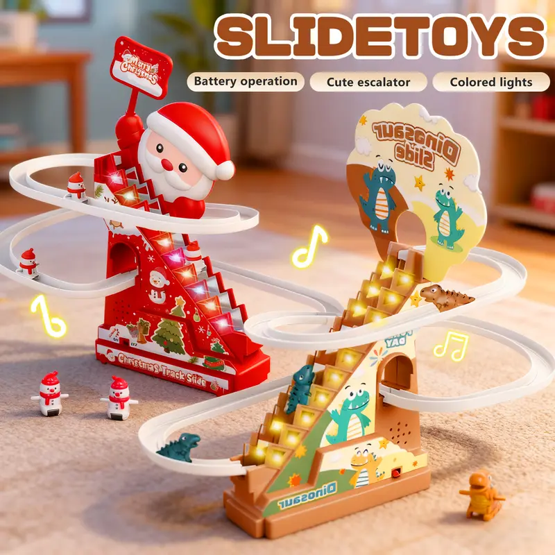 Electric Assembled Track Toy Christmas Track Climbing Stairs Car Roller Coaster Toy Stair Climbing Toy Suitable for Boys and Girls Gift