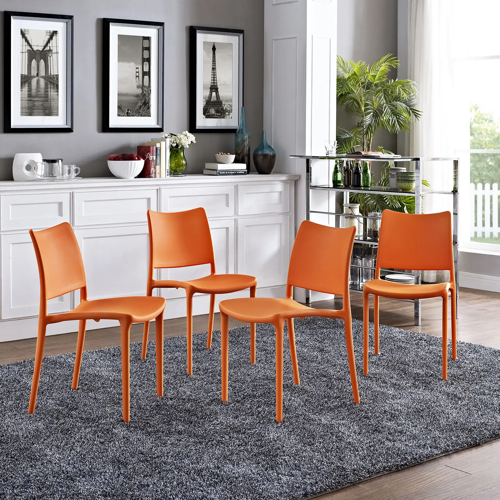 Modway Modern Hipster Dining Side Chair Set of 4, Orange Indoor Furniture