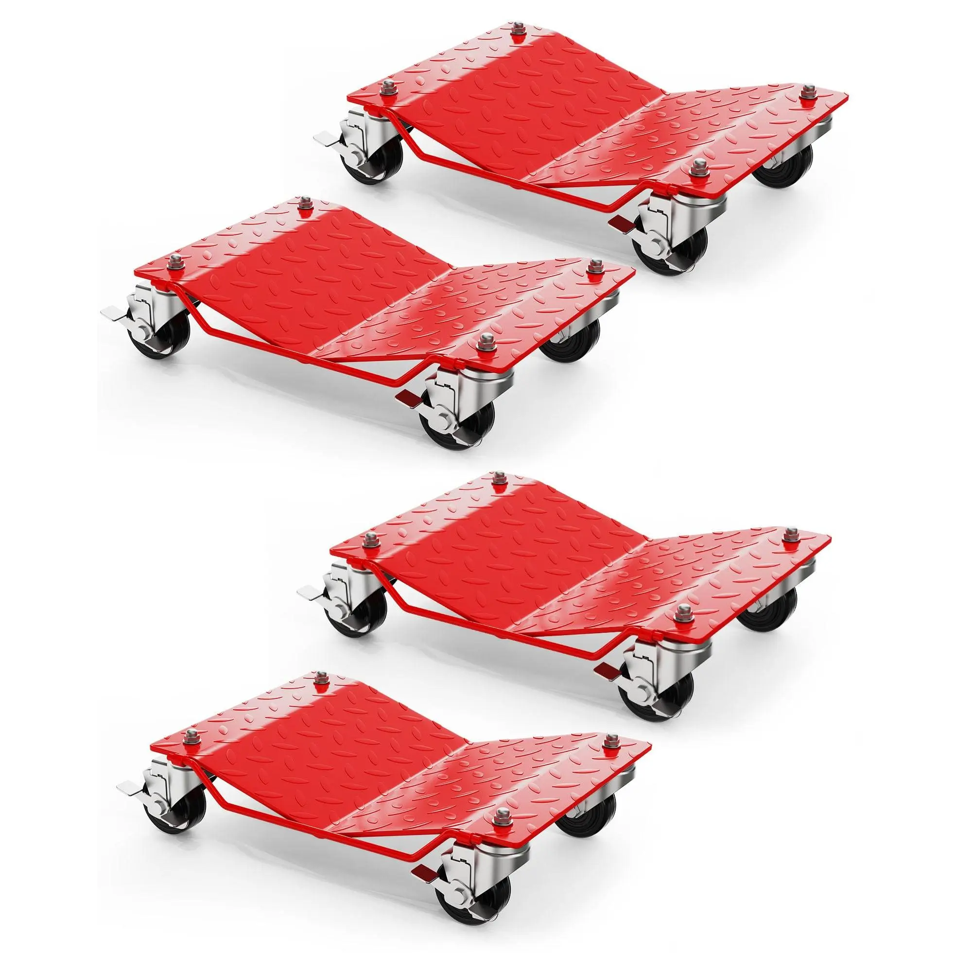 Red Wheel Dolly Set of 4, 6000LBS Capacity Heavy Duty Car Dollies Red | with 360° Rotational Wheel for Moving Cars, Trucks, Trailers, Motorcycles, and Boats
