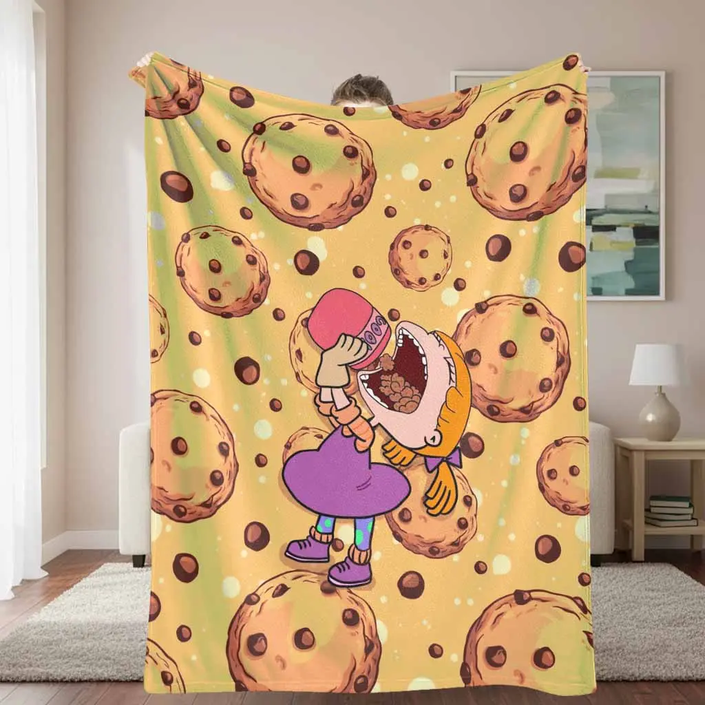 Funny Girl Eating Cookies Flannel Blanket Sweet Dessert Pattern Super Soft Cozy Lightweight Warmth Breathable Durable Throw For Bedroom Living Room Couch Sofa Travel Camping Housewarming Gift