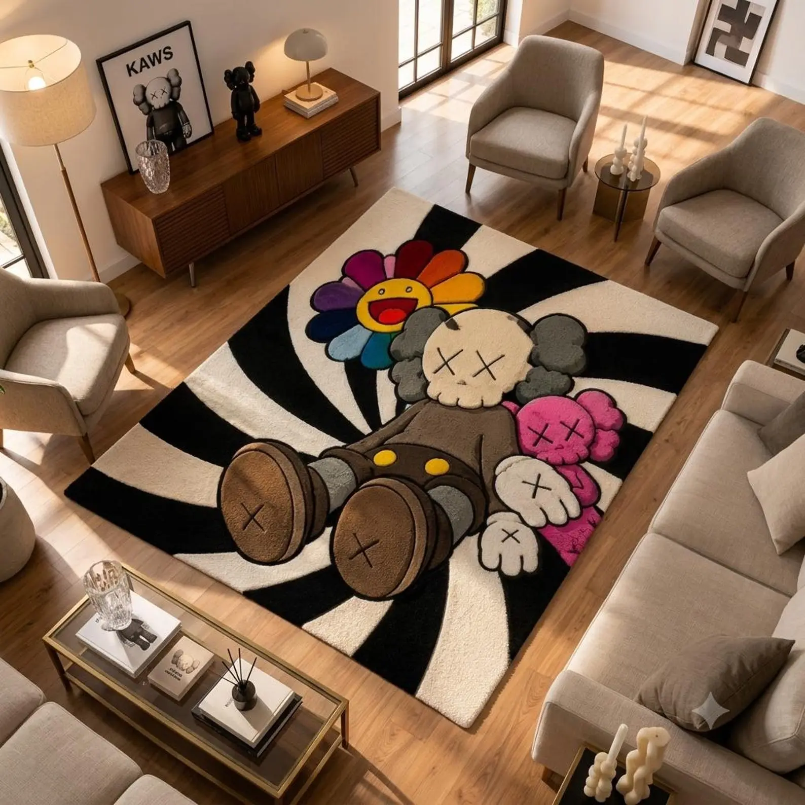 KAWS Inspired Hand-Tufted DOORMAT| Pop Art Anime Carpet for Bedroom, Living Room
