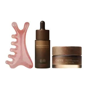 GUYU Elixir Ginseng Lifting Skincare Set - Collagen Moisturizing Cream, Firming Essence & Pink Amber Resin Gua Sha Tool for Anti-Aging, Firming, Lifting & Wrinkle Solution, , hydrating, smoothing skintone, Brightening Smoother Hydrate Moisturizer