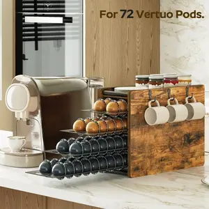 YATINEY Coffee Pod Drawer Holder, 72 Pods Large Capacity, 4 Tier Holder for Vertuo, Coffee Pod Organizer for Countertop, Storage Rack for Nespresso Vertuo Pods, Space Saving, Rustic Brown