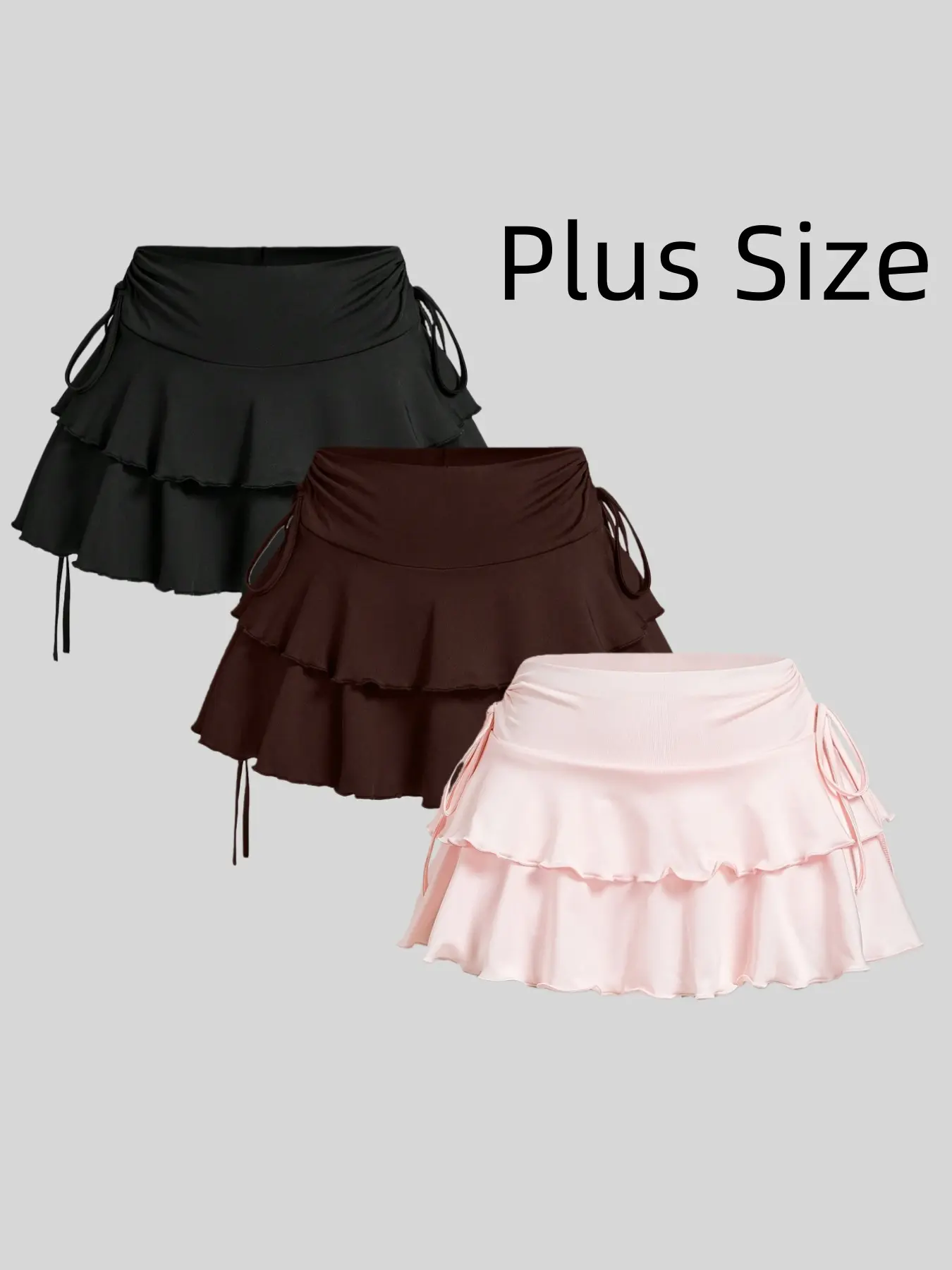 [Plus Size] Solid Ruffle Trim Elastic Stretchy Flared Skirt, Casual Fashion Fitted Short Skirt for Daily Outdoor Wear, Women Plus Clothing for Spring Fall, Womenswear Bottoms, Summer Casual Skirt, Fitted Design Skirt, Skirted Bottom