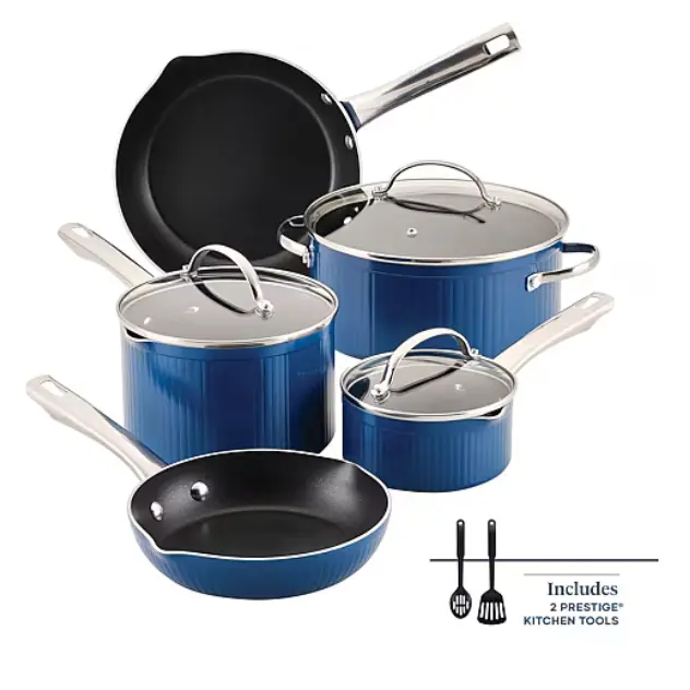 Farberware Style 10-Piece Nonstick Cookware Set, Pots and Pans Set with Glass Lids, Aluminum Kitchen Cookware, Frying Pans, Saucepans, Dutch Oven, Dishwasher Safe, Oven Safe, Easy Clean, Kitchen Essentials, Everyday Home Cooking Set