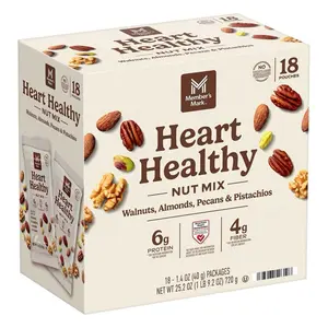 Member's Mark Heart Healthy Nut Mix - 18 Pouches of Walnuts Almonds Pecans & Pistachios - 6g Protein & 4g Fiber