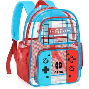 Clear Backpack for Boys - Gamer  Clear Backpacks for School,Large Heavy Duty Transparent Bookbag for Boys and Girls,PVC Transparent Bookbag for Stadium Events See Through Bag