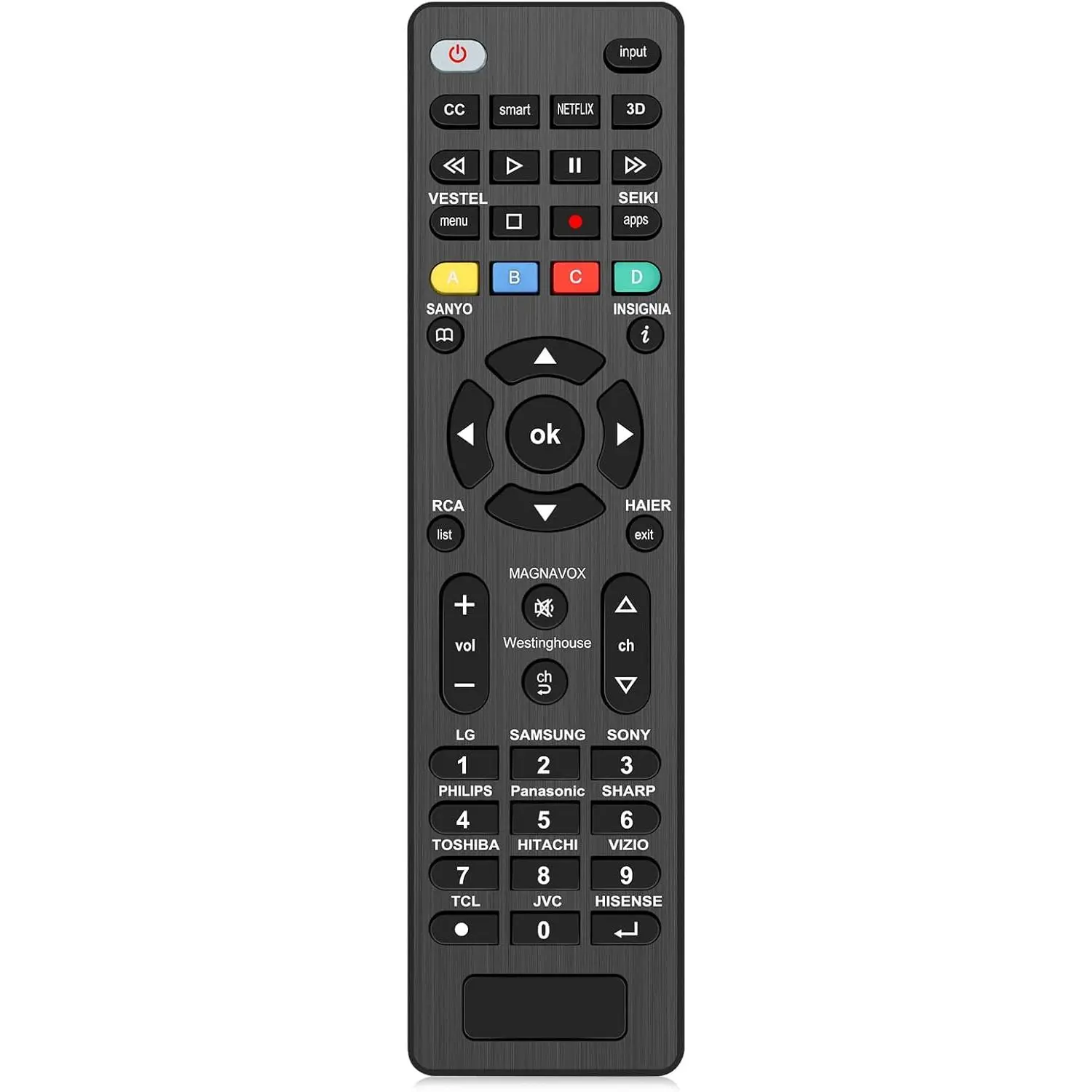 Universal TV Remote Control with Button Cover for Samsung, LG, Vizio, TCL, Sony, Insignia, Sharp, Philips, Panasonic, JVC, Hisense, Toshiba, Sanyo, Seiki & Other Brands, Handheld