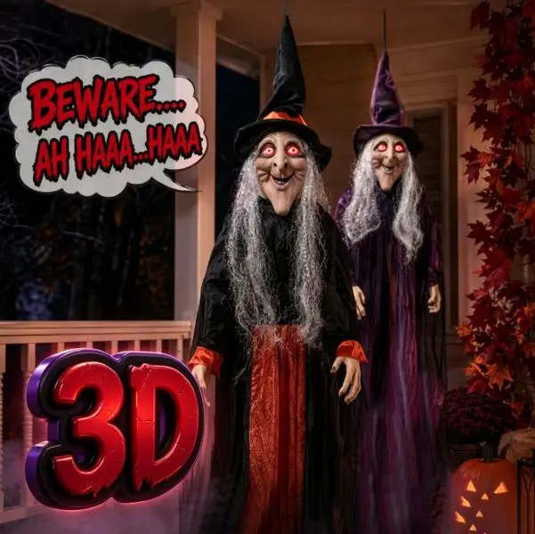 Large 3D Halloween Glowing Witch Decoration, Life-Size, Extra-Large Standing Design, Black Gauze Robe, Paired with Pumpkin Light Porch Scene Display, Maximizing Spooky Holiday Atmosphere