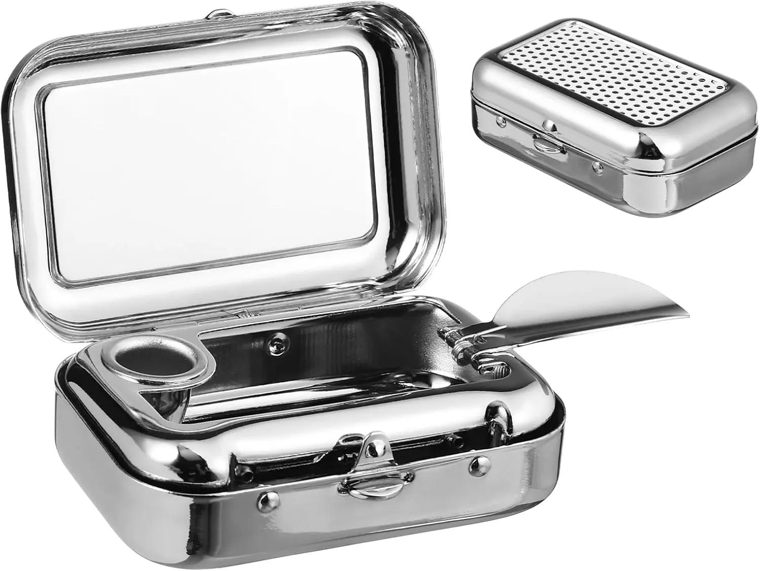 Pocket Ashtray Mini Portable Ash Tray Metal Cigar Ashtrays with Lid Cigarette Snuffer Ash Cigarette Butt Container for Home Office Travel White