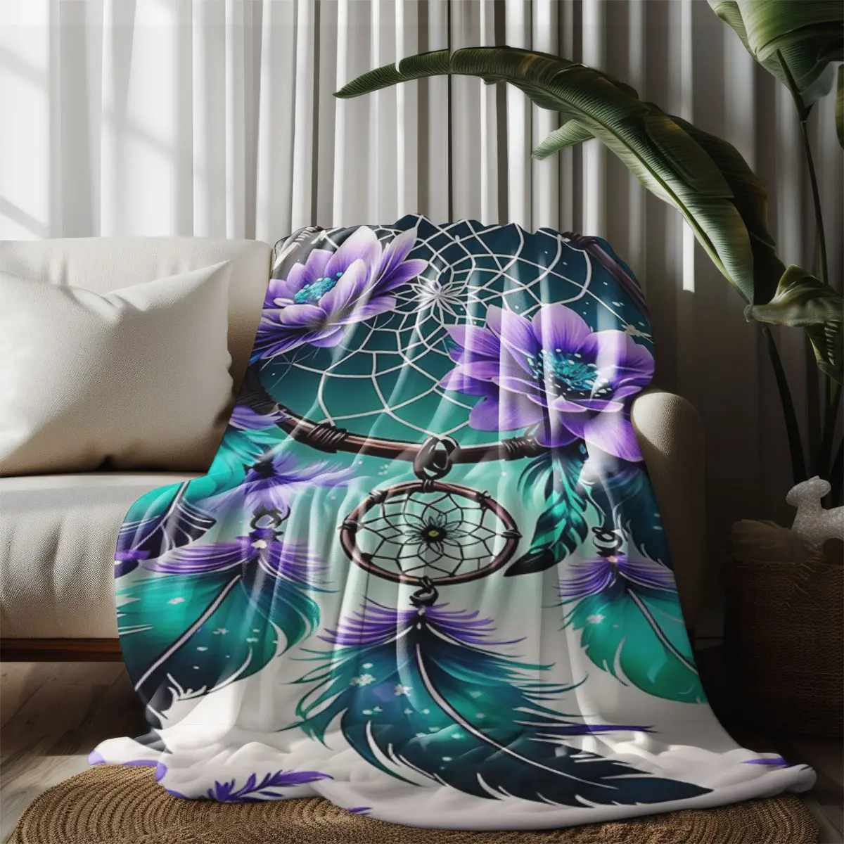 Kite Dreamcatcher Blanket, Soft Warm Digital Print Throw, Ideal for Sofa Bed Travel Camping, All-Season Comfort