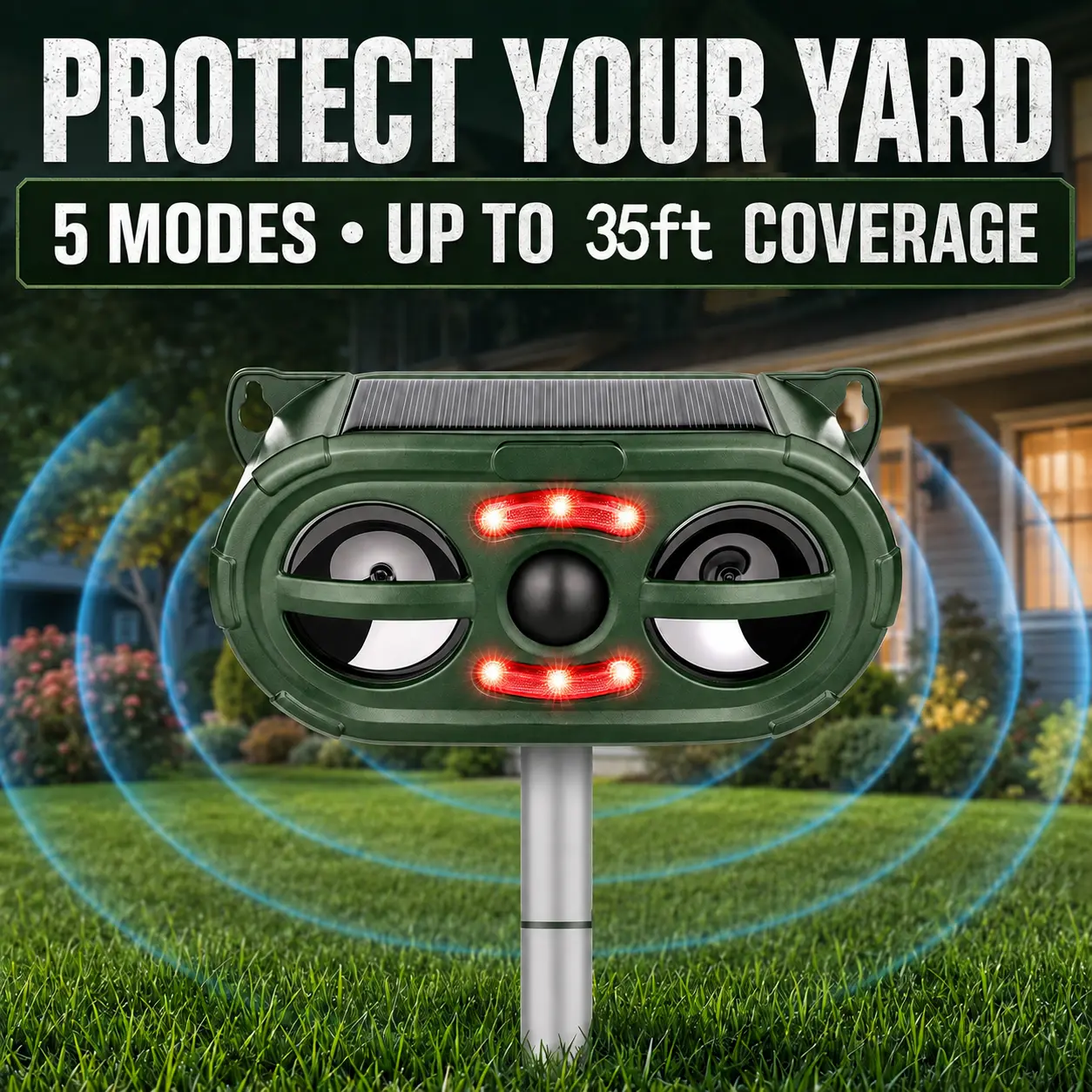 Ultrasonic Animal Repeller,Solar Pest Animal Repellent Outdoor,Squirrel Repellent,Animal Deter Devices Outdoor,Cat Repeller with Motion Sensor & Flashing Light
