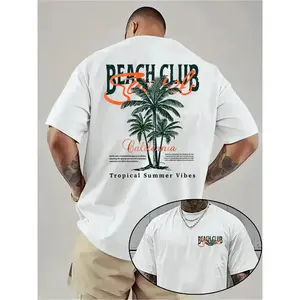 Mens Graphic T-Shirt Streetwear Vintage Wash Back Print Palm Tree Tropical Summer Vibes Crewneck Short Sleeve Casual Vacation Beach Outfit Soft Cotton Tee