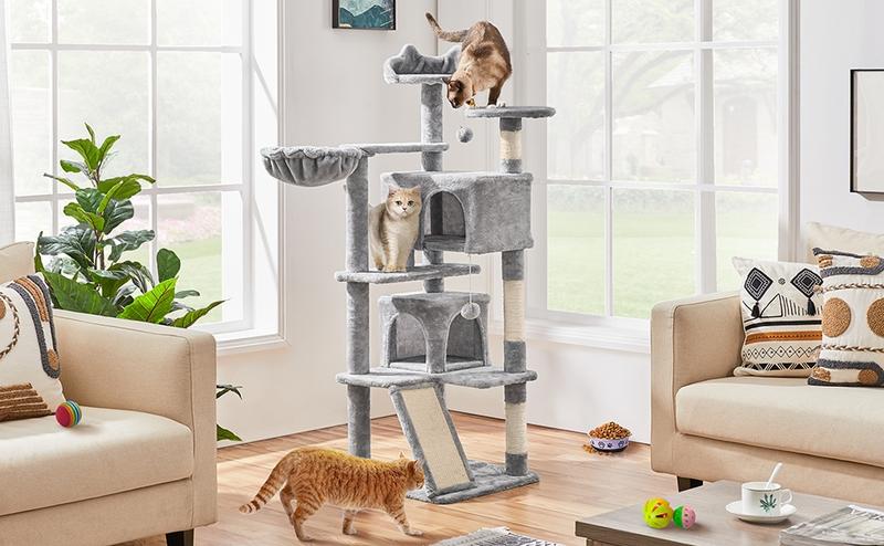【On Sale】Yaheetech 54"/57''/63"/79"/82" Cat Tree Multilevel Cat Tower with 2 Condos & Dangling Ball & Round Platform & Ladder 【On Sale】Yaheetech 54"/57''/63"/79"/82" Cat Tree Multilevel Cat Tower with 2 Condos & Dangling Ball & Round Platform & Ladder