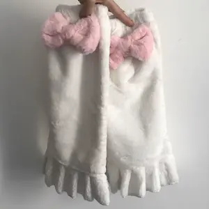 Japanese Harajuku Style Women Leg Warmers Pink Bow Plush Girls Sweet Ruffles Leg Socks Winter Leopard Velvet Foot Warmer Sock NONE