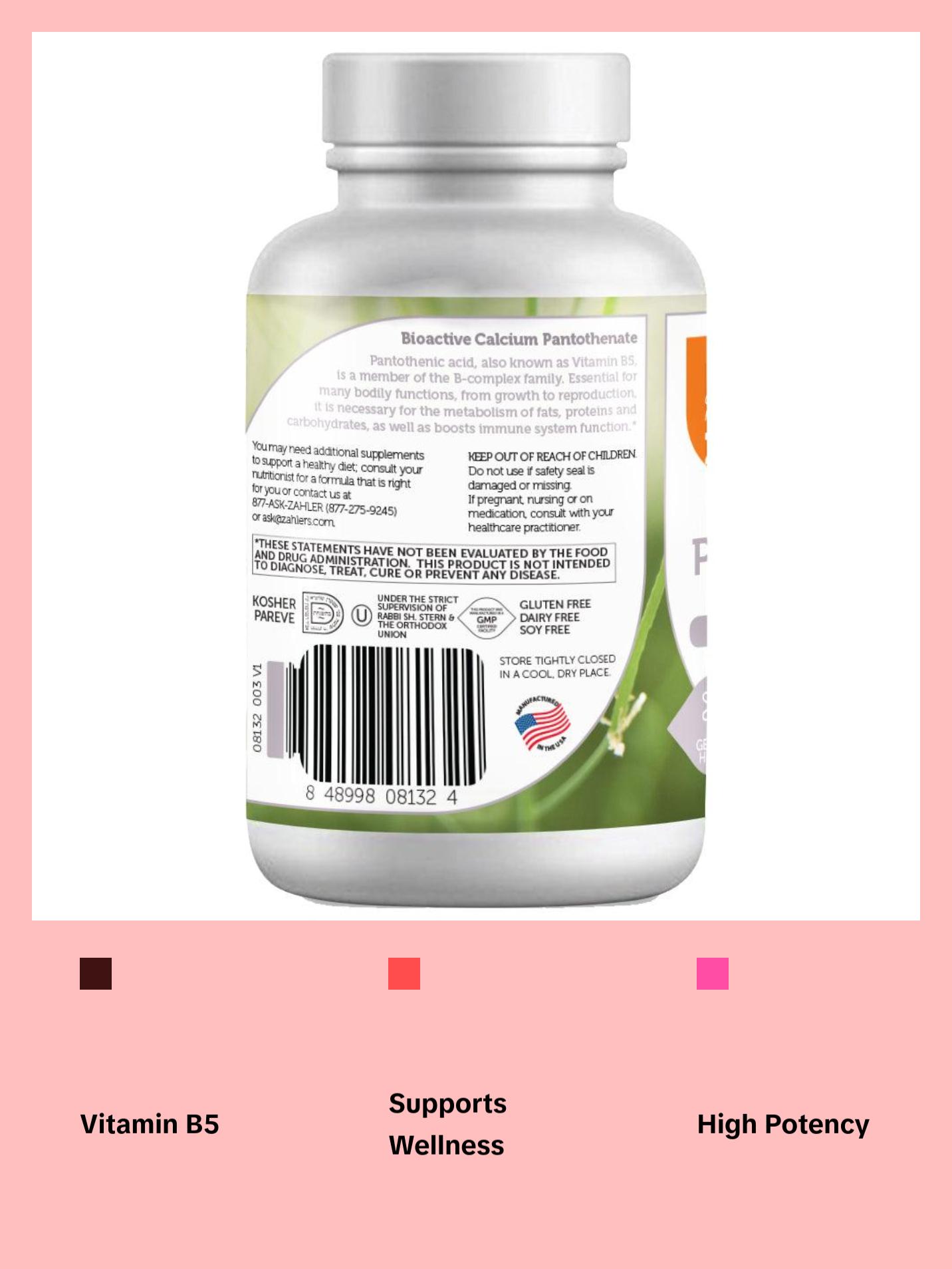Zahler Pantothenic Acid Dietary Supplement - Supports Healthy Skin, Vitality and Overall Well-being
