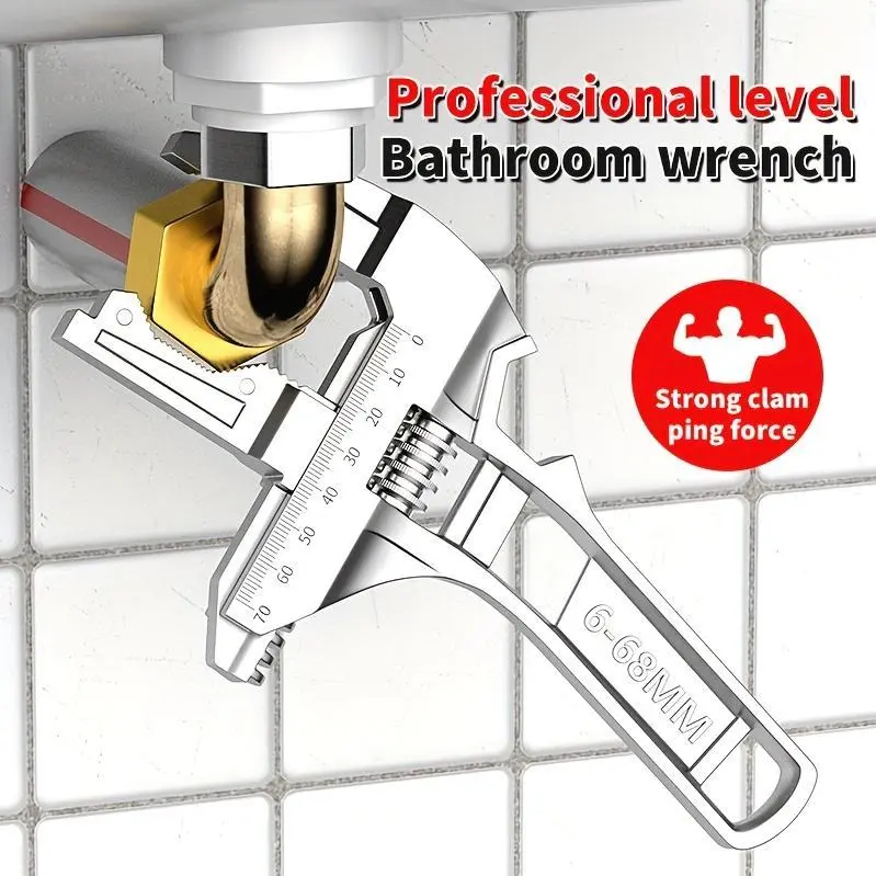 1pc Professional Adjustable Bathroom Wrench-heavy Rust-proof Design, Multi-purpose Pipeline Tools, Ergonomic Handles, Large Opening Bathroom Wrench, Manual Tools for Repairing Sewer Pipe Fittings And Dismantling.