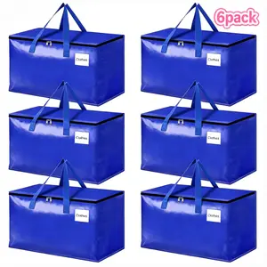 Large Moving Bags, 6 Pack Blue Heavy Duty Totes For Storagewith Visible Labels , Wrap Around Handles, Storage Bags for Space Saving, Change of seasons Alternative to Moving Boxes Back to school season mothersdaygift