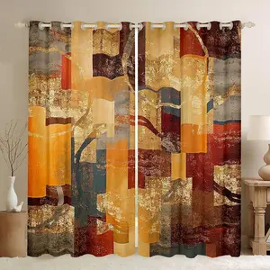Orange Red Curtains,(2 Panels,52 x 84 Inch) Geometric Circle 30%-50% Blackout Curtains,Rectangle Square Darkening Drapes,Artwork Window Treatments
