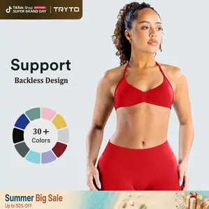 TRYTO Impact Strappy Bra Backless Halter Sports Yoga Top Women Workout Fitness Sportswear Gymwear Gym Outdoor Front Motion Scrunch Tops