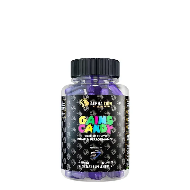 Alpha Lion Gains Candy S7 Plant-Based Dietary Sports Nutrition Supplement - Pump & Performance, 60 Caps, Boosts Blood Flow for Workout