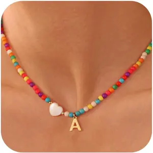 Colorful Initial Cute Necklaces for Girls - Trendy Beaded Choker Necklace with Personalized Letter Initial Gifts for Women Kids Jewelry, mother's day gift , gifts for wife or girfriend mystery jewlery girl
