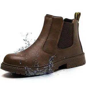 WKK Waterproof Steel Toe Boots For Men 6 Inch Leather Slip On Safety Work Boots Mens Brown Closed Toe Durable Non Slip Industrial Construction Boot Anti Slip Durable Outdoor Footwear