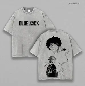 KAISER x ISAGI Blue Lock Japanese Anime Oversized Graphic Tee Vintage Y2K Double Printed Acid Washed Cotton T-Shirt Unisex Streetwear, Top Game Manga Movie Gift Lover Merch