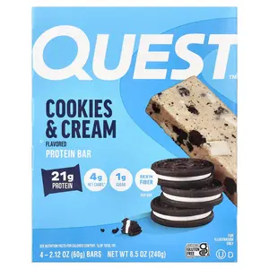 Quest Nutrition Protein Bar, Cookies & Cream, 4 Bars, 2.12 oz (60 g) Each