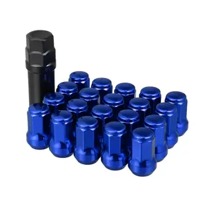 M12 x 1.25 Car Lug Nuts Cone Seat Closed End Bulge Acorn Hex Wheel Nut with Socket Key - Pack of 20