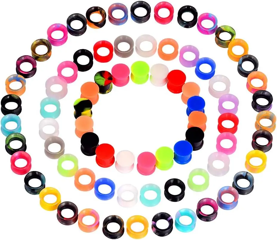 76-Piece Soft Silicone Ear Tunnels & Plugs Kit - Flesh Flexible Large Gauges Expander Piercing Accessories (6MM-18MM, 16MM/5/8 Included), Silicone Ear Plugs, Stretching Ear Plugs