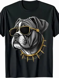 Graphic T-Shirt 220G with Urban Bulldog Style: Golden Shades And Headphones