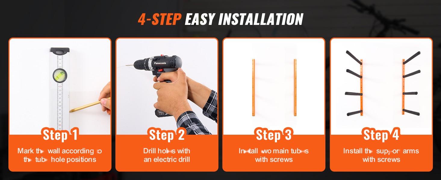 Wall Mounted Kayak Storage Rack 4-Holder System With Padded Adjustable Arms For Kayaks Canoes And Stand-Up Paddleboards, Heavy Duty Wall Hooks Supports Up To 400 Lbs Indoor Outdoor Garage Organization