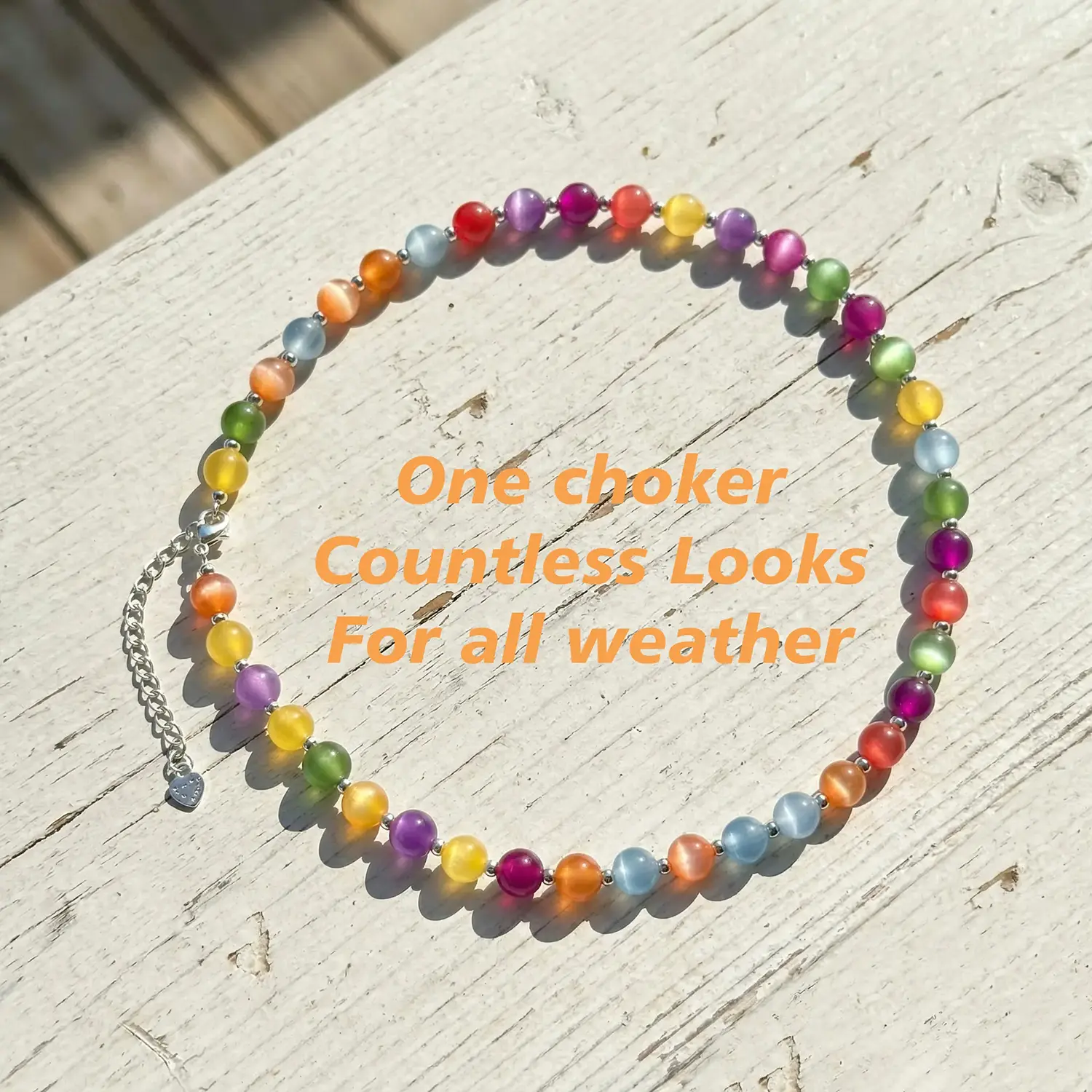 Female Colored Dopamine Necklace - UV Reactive Rainbow Beaded Costume Jewelry, Mood Changing Bracelet, Anklet, Casual Birthday Summer Beach Vacation Gift