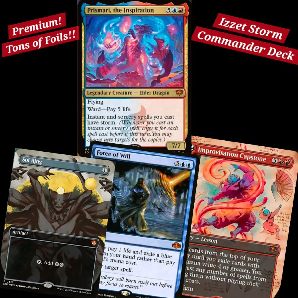 Magic The Gathering - Premium Prismari, Izzet Storm Commander Deck | Force of Will, Thassa’s Oracle, Codex Sol Ring.  Comes With a Premium Deck Box, Sleeved Up and Ready to Play!