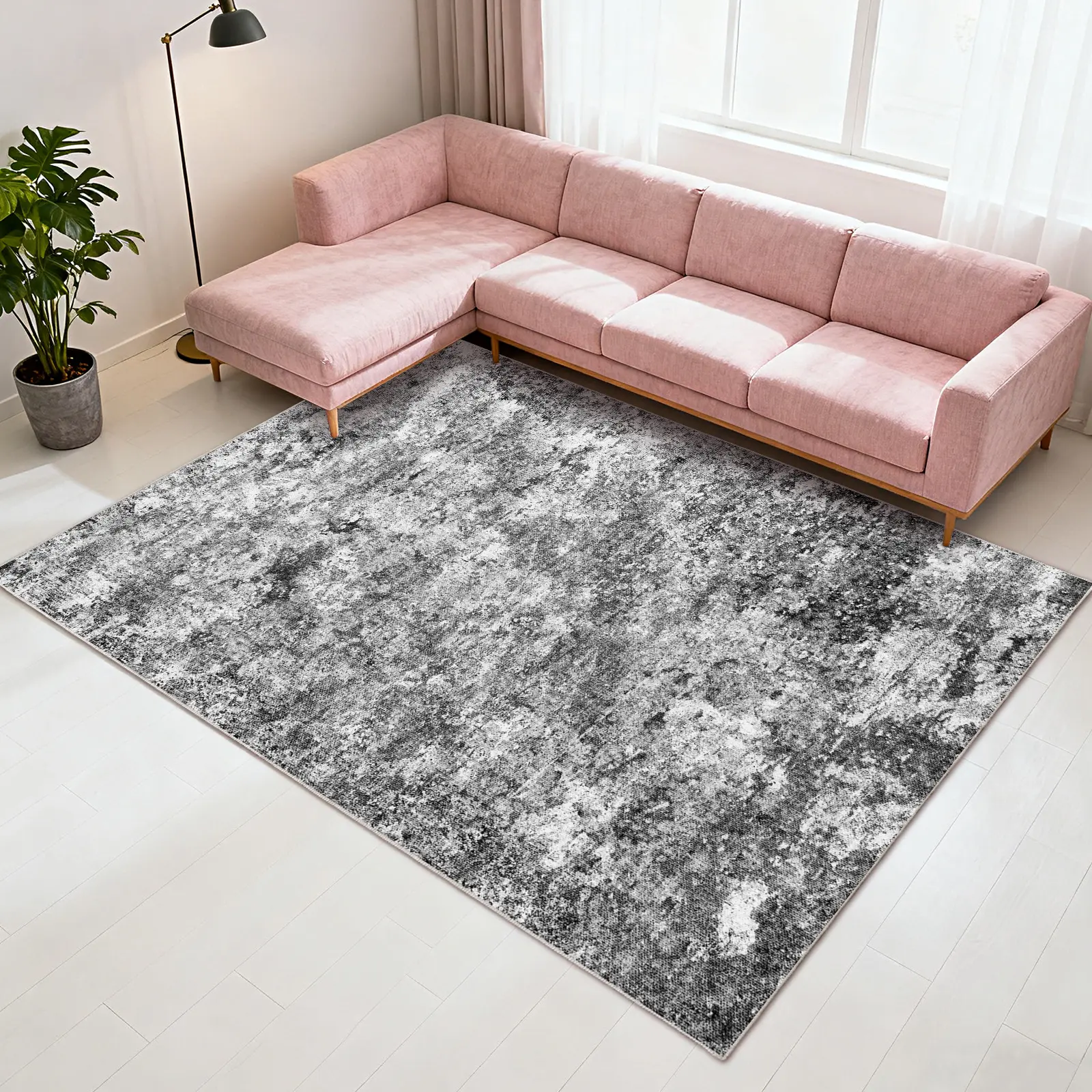PLUMLIK Soft Low-Pile Household Decorative Rug - Minimalist Abstract Print, Crochet Weave, Wrinkle Resistant, Non-Slip Pet-Friendly Washable Indoor-Outdoor Carpet for Living Room, Bedroom, Spring Home Decor Gifts