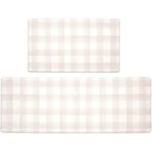 Modern Farmhouse Plaid 2 count Set Kitchen Mats for Floor Anti   & Non-Skid Kitchen Rugs Cushioned Kitchen Mat for Standing Washable Comfort Desk Kitchen Runners