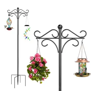 2-Pack Iron-Coated Double-Hook Shepherd's Hook Bird Feeder Pole, Heavy-Duty Garden Hanging Holder with 4 Height-Adjust Settings (76In/91In), 5-Prong Stable Base for Bird Feeders, Plants, Iron Coating