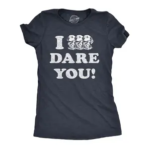 Womens I Triple Dog Dare You T Shirt Funny Puppy Pet Lovers Joke Tee for Ladies Funny Womens T Shirts Cute Vintage Fashion Casual Ladies T-Shirt Gift Sarcastic Tops for Women Funny Dog Top Women's Novelty Tees Navy -