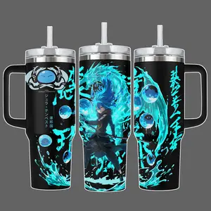 Rimuru Tempest Slime King Anime Stainless Steel Insulated Tumbler 20oz 40oz With Handle & Straw Lid Full Wrap Blue Aura Water Spirit Design