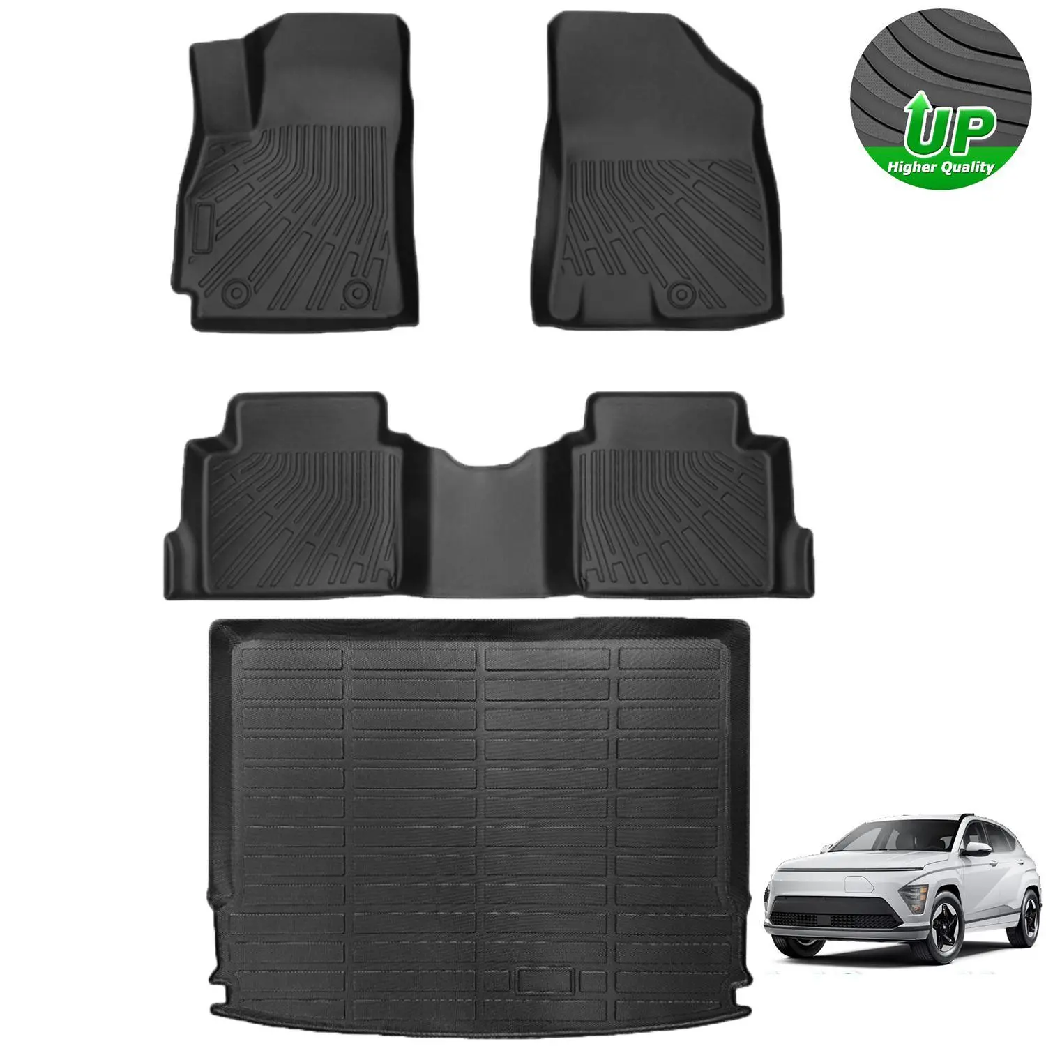 Floor Mats and Cargo Liner Fit for Hyundai Kona 2024 2025 (No Electric Model) Limited | N Line | SE | SEL Accessories All Weather TPE 1st & 2nd Row Car Rear Trunk Mats
