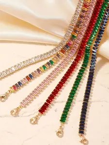 Rainbow Colorful Cz Tennis Chain Necklace, Chunky Daily Wear, Light Luxury, 18k Plated Copper Jewelry, Boho Style, All Seasons